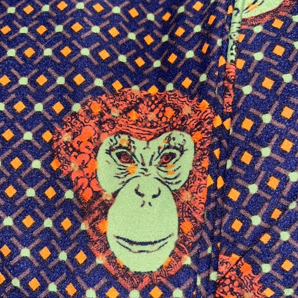 LulaRoe One Size leggings, NEW, navy background, w/monkeys, orange green brown - Picture 2 of 3